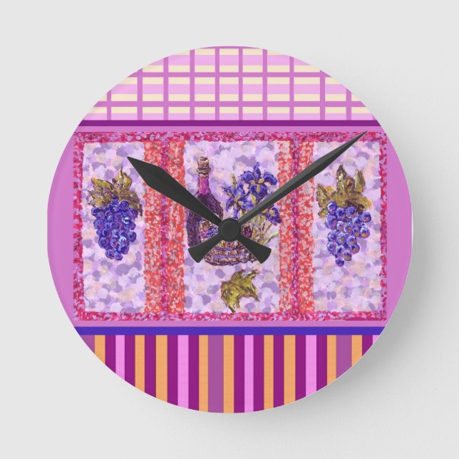 Vino Y Uvas Con Reloj De Muro De Tiras Y Plata (Anverso)