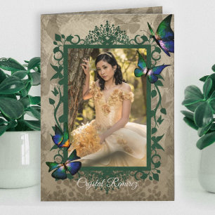 Vinos de leafy, mariposas Invitación Quinceanera