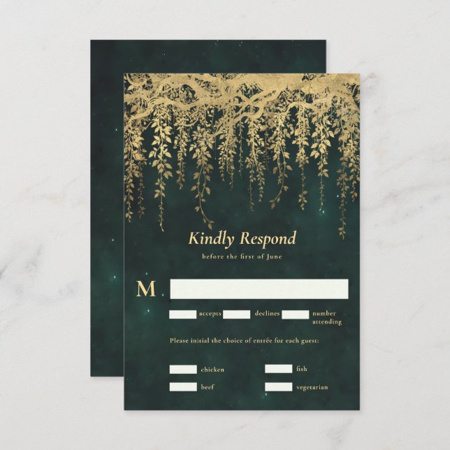 Vinos de oro mágico forestal encantados RSVP Boda (Anverso / Reverso)