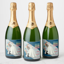 Etiquetas de boda retro para botellas de vino espu