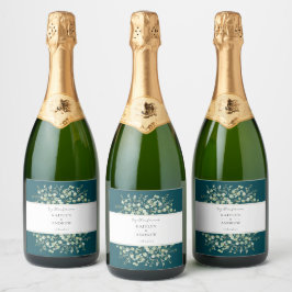 Vinos Espumosos Etiquetas para Bodas de Eucalipto Azul Teal Juntos
