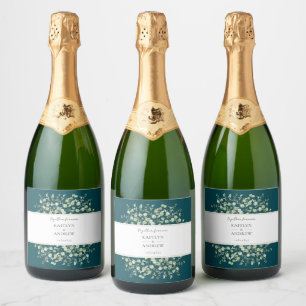 Vinos Espumosos Etiquetas para Bodas de Eucalipto Azul Teal Juntos