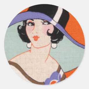 VINTACIÓN ART DECO LADY CON PEGATINAS GORRAS 6