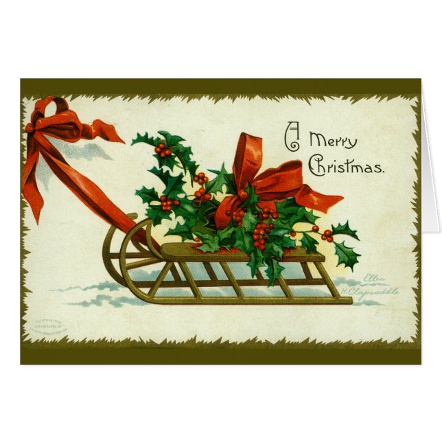 Vintage 1907 Navidades con Holly (Anverso (Horizontal))