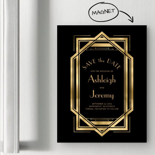 Vintage 1920 Deco Black Gold Save the Date (Subido por el creador)