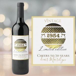Vintage 1954 70ª etiqueta de vino de cumpleaños