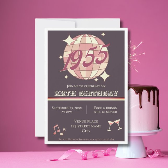 Vintage 1955 70º cumpleaños invitación retro púrpu (Subido por el creador)