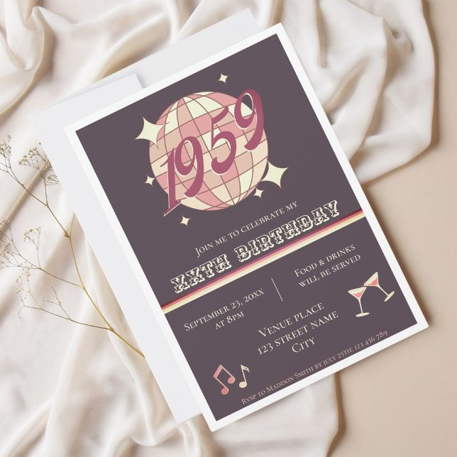 Vintage 1959 65º cumpleaños retro Invitación (Subido por el creador)