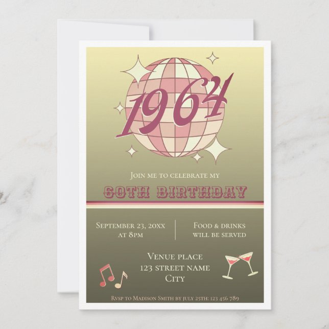 Vintage 1964 60º cumpleaños oro retro Invitación (Anverso)