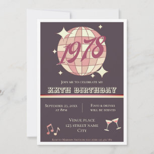 Vintage 1978 46º cumpleaños invitación retro púrpu