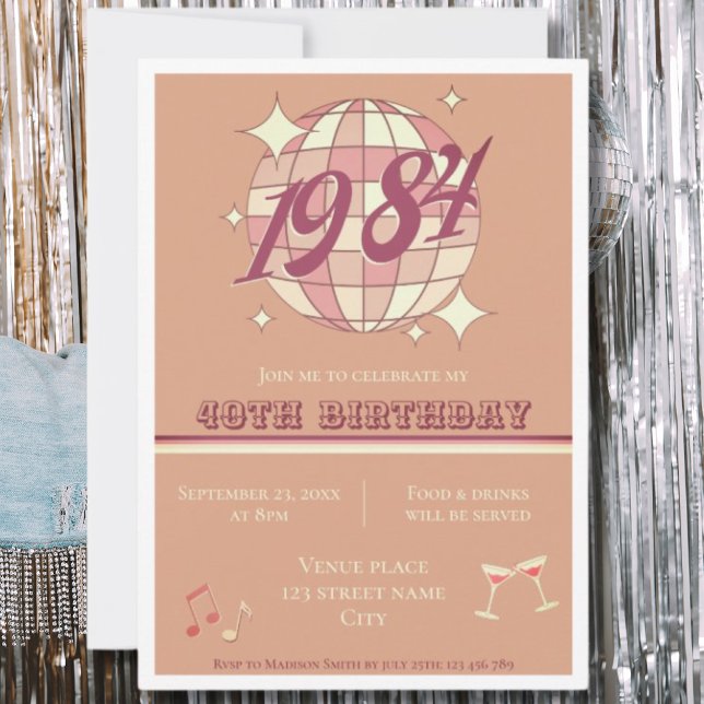 Vintage 1984 40 cumpleaños fiesta rosa Invitación (Subido por el creador)