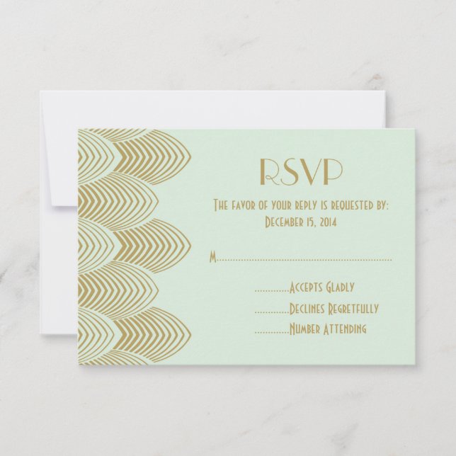 Vintage 20's Art Deco Scalloped Wedding RSVP Mint (Anverso)