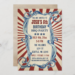 Vintage 4 of July Birthday Party Invitaciones