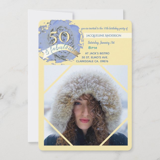 Vintage 50 y fabuloso! foto/cumpleaños beige&azul (Anverso)