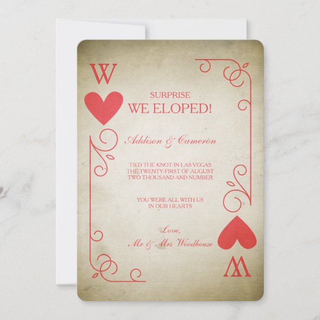 Vintage Ace of Hearts Elopement Invitación (Anverso)