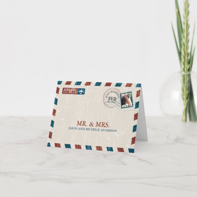 Vintage Airmail Agradecimiento de Boda (Anverso)