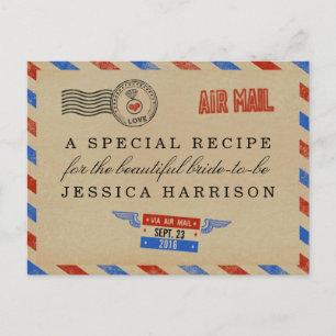 Vintage Airmail Bridal Shower Recipe Tarjetas