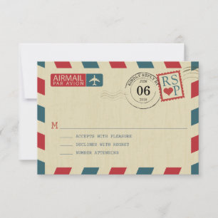 Vintage Airmail Wedding RSVP Card