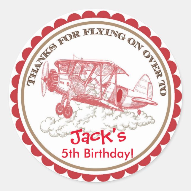 Vintage Airplane Birthday Pegatinas (Anverso)