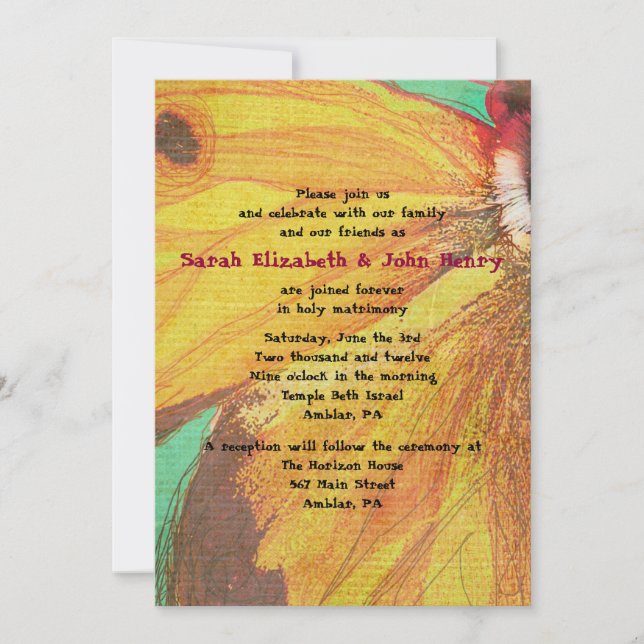 VINTAGE AMARILLO BUTTERFLY Wedding Invitación (Anverso)