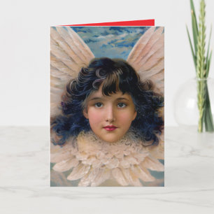 VINTAGE ANGEL DE LA tarjeta de saludo doblada EN R