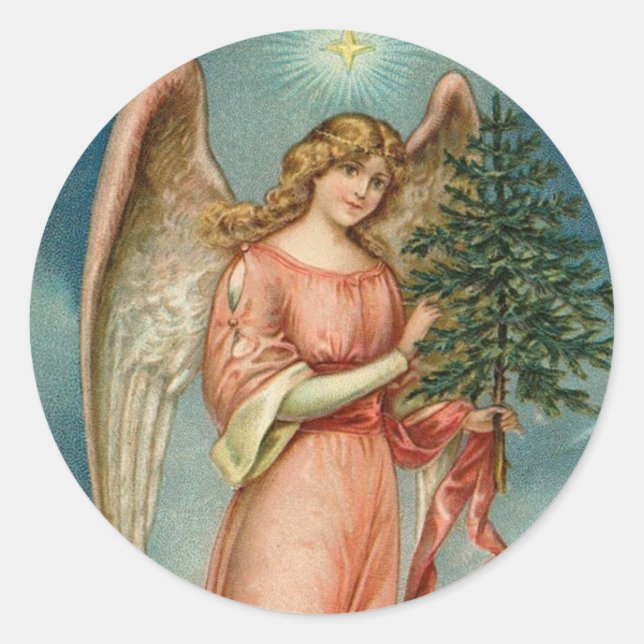 Vintage Angel Navidades Pegatina de vacaciones (Anverso)
