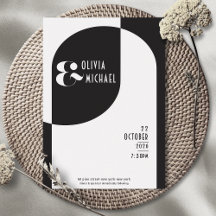 Vintage Art Deco Boda Invitación blanco negro