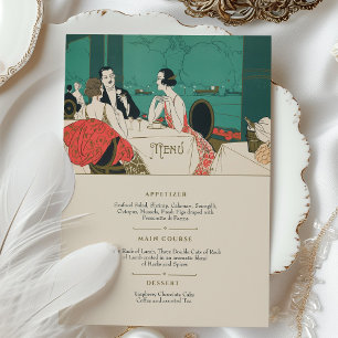 Vintage Art Deco Boda Menú Tarjeta Cena Escena