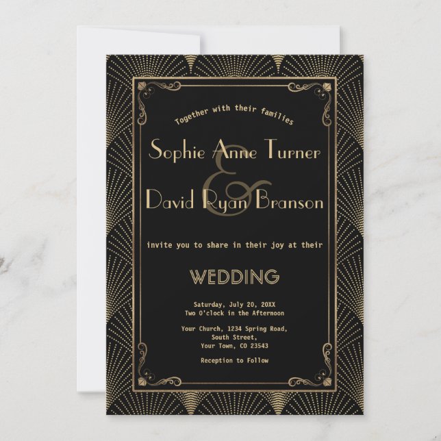 Vintage Art Deco Gran Invitación de Boda Gatsby (Anverso)