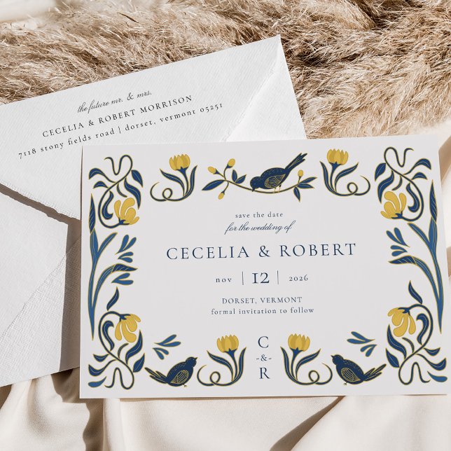 Vintage Art Deco Guardar la tarjeta de fecha (Vintage Floral Save the Date card)