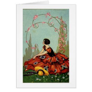 Vintage - Art Deco Lady en rojo,