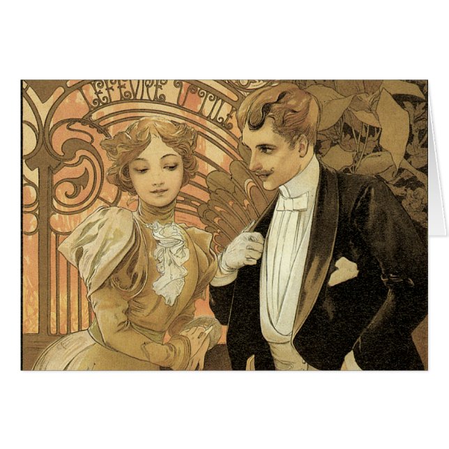 Vintage Art Nouveau Flirt Biscuits, Alphonse Mucha (Anverso (Horizontal))