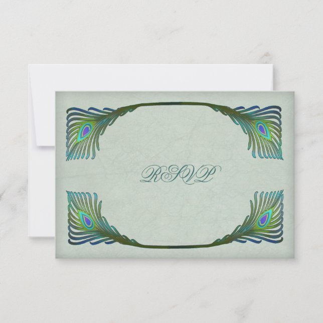 Vintage Art Nouveau Peacock Wedding RSVP (Anverso)