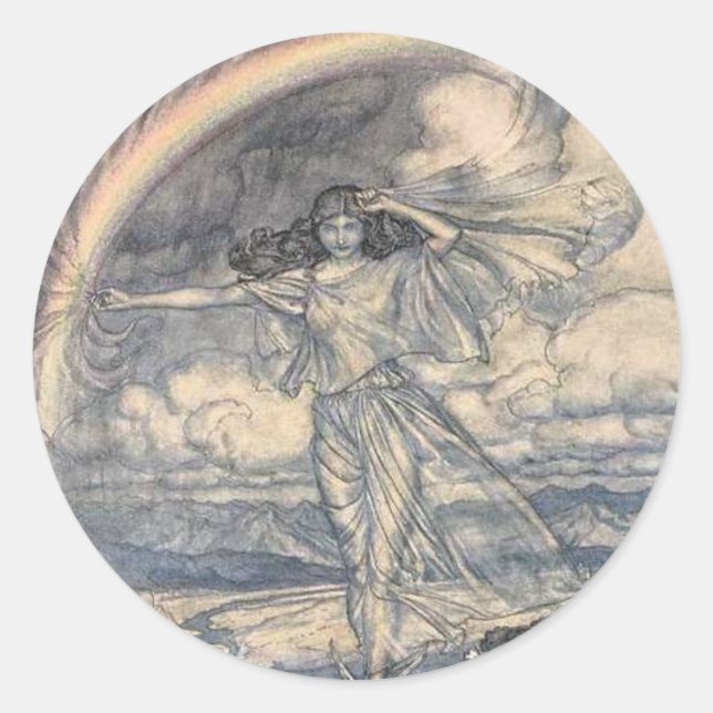 Vintage Arthur Rackham Fairy Round Pegatina (Anverso)