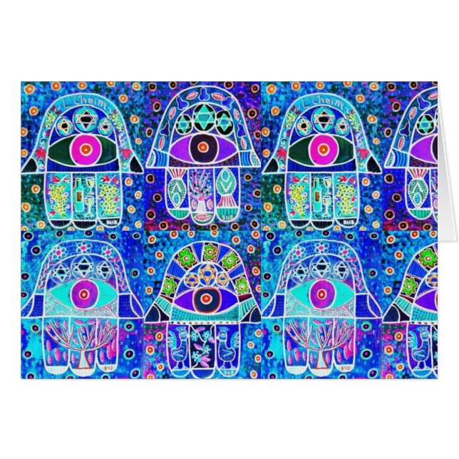 Vintage azul Tapastry Judaica de Hamsa (Anverso (Horizontal))