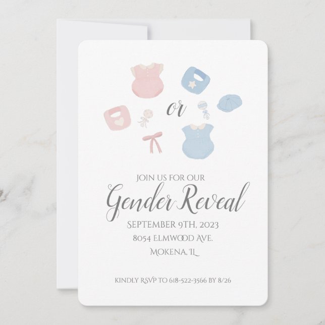 Vintage Baby Clothes Gender Revelan Invitación (Anverso)