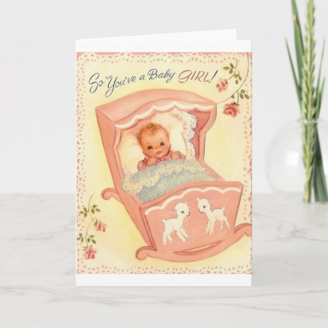 Vintage Baby Girl Felicitaciones Tarjeta de felici (Anverso)