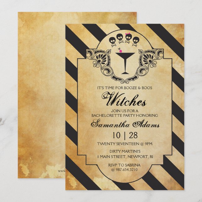 Vintage Bachelorette Party Halloween Invitación (Anverso / Reverso)