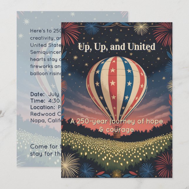 Vintage Balloon & Fireworks Celebration Invite (Anverso / Reverso)