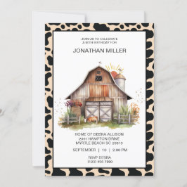 Vintage Barn Farm Cow Invitación a la fiesta de cu