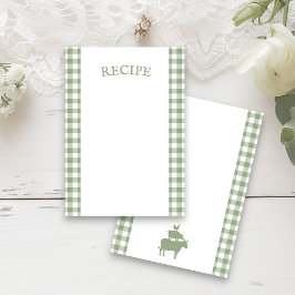 Vintage BBQ Sage Green Gingham Recipe Card