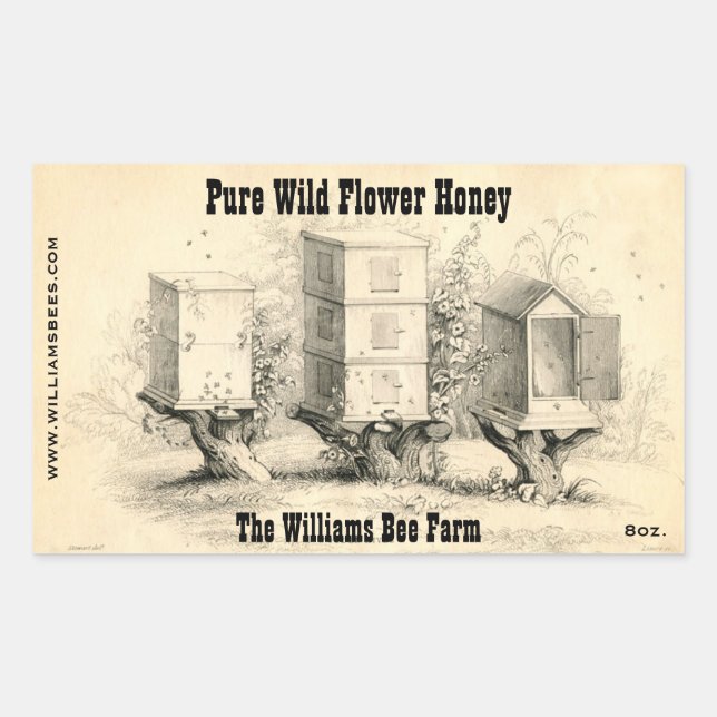 Vintage Bee Hives Honey Jar Pegatinas (Anverso)
