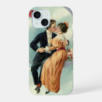 Vintage beso de pareja victoriano en luna crecient