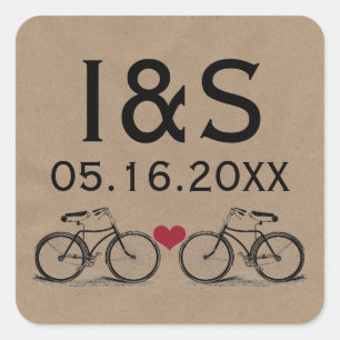 Vintage Bicycle Wedding Favor Pegatinas