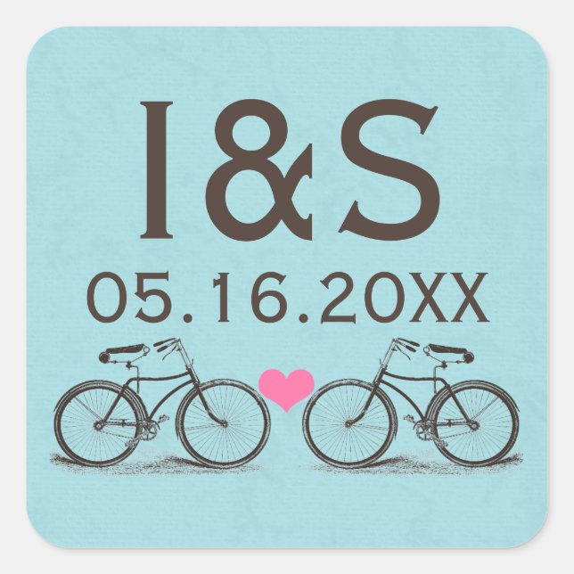 Vintage Bicycle Wedding Favor Pegatinas (Anverso)