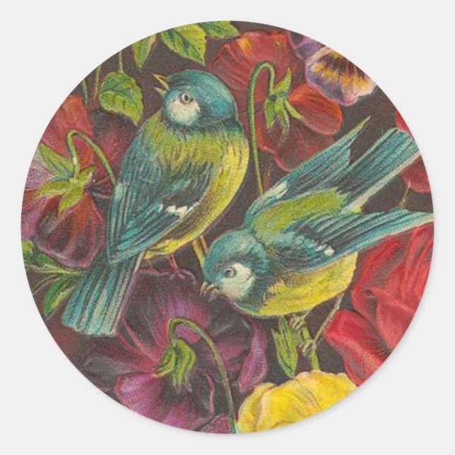 Vintage Bird and Rosa Pegatinas (Anverso)