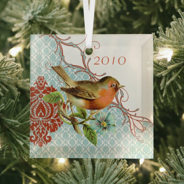 Vintage Bird Damask Ornamento de Navidad (in situ)