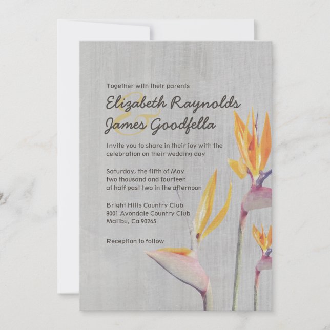 Vintage Bird of Paradise Wedding Invitaciones (Anverso)