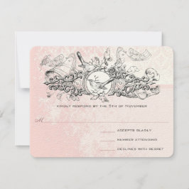 Vintage Bird Pink Musical Scroll Wedding RSVP