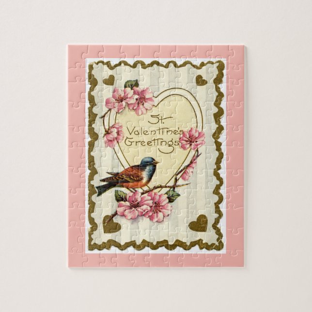 Vintage Bird Pink Valentine Puzzle Box (Vertical)